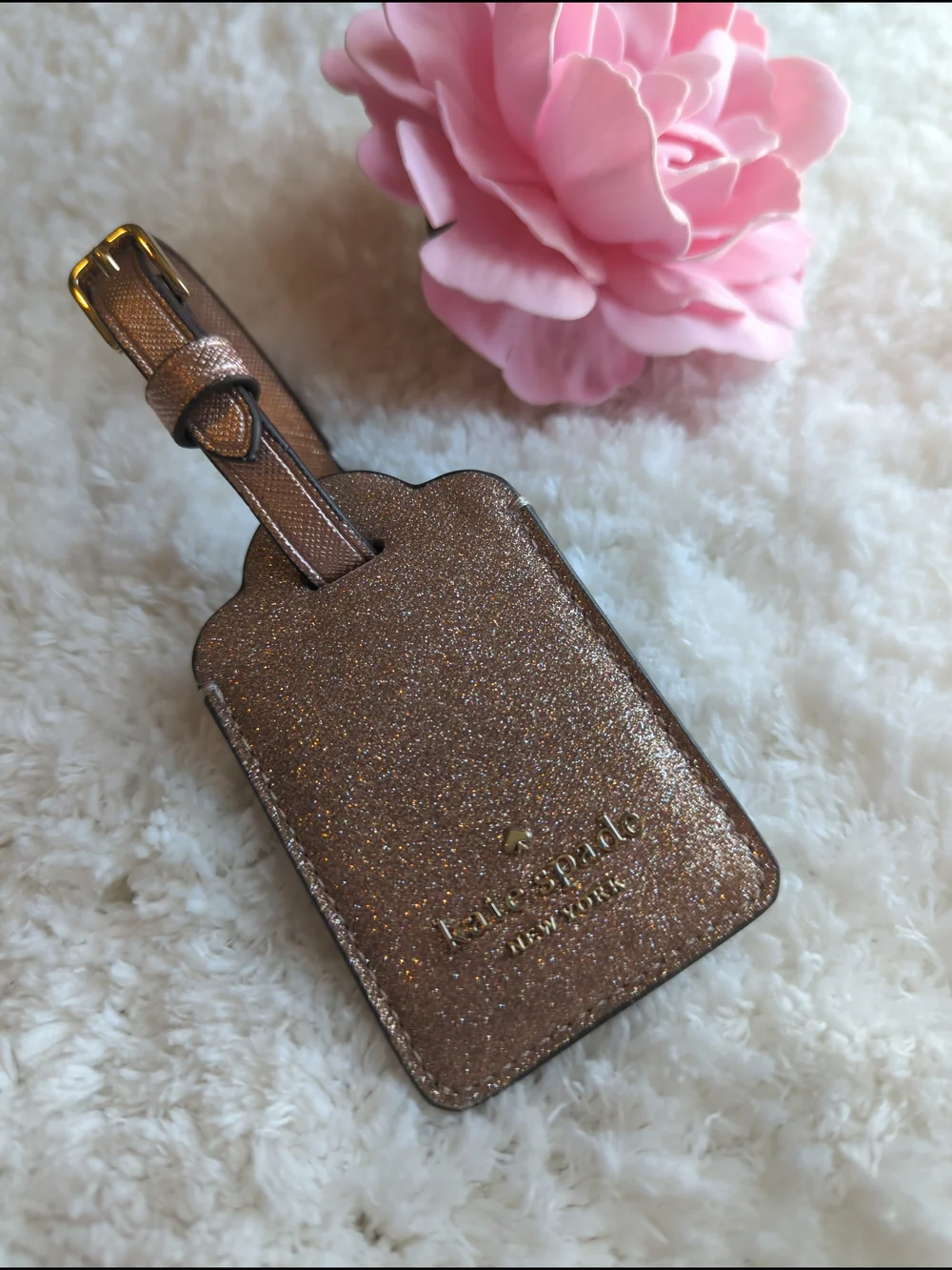 Kate Spade Glitter Luggage Tag - Rose Gold Rare Sparkling Collectable